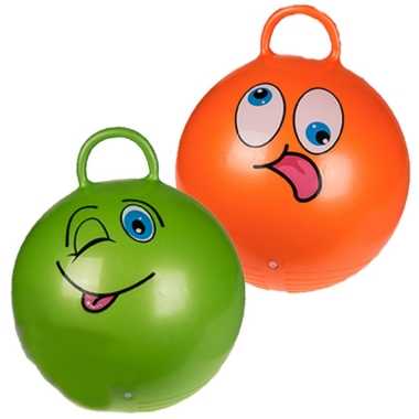 2x stuks skippyballen emoticon voor kinderen oranje/groen 45 cm