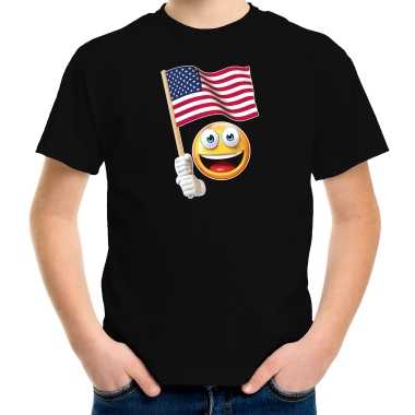 Amerika supporter / fan emoticon t shirt zwart voor kinderen