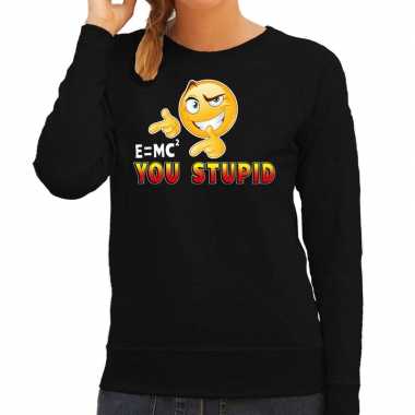 Funny emoticon sweater e is mc2 you stupid zwart dames