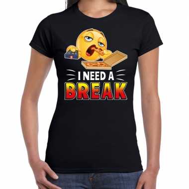 Funny emoticon t shirt i need a break zwart voor dames