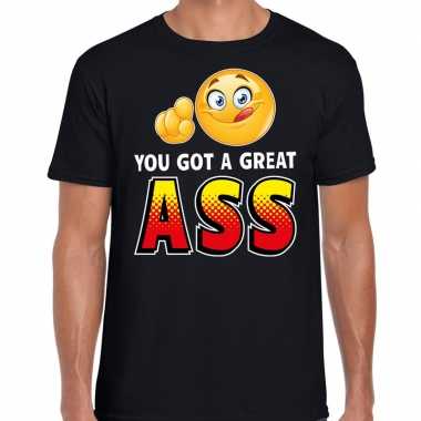 Funny emoticon t shirt you got a great ass zwart voor heren