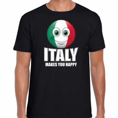 Italy makes you happy landen t shirt italie zwart voor heren met emoticon