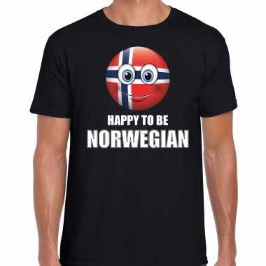 Noorwegen emoticon happy to be norwegian landen t shirt zwart heren
