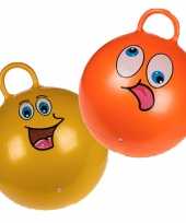 2x stuks skippyballen emoticon voor kinderen goud groen 45 cm 10281721