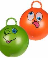 2x stuks skippyballen emoticon voor kinderen oranje groen 45 cm