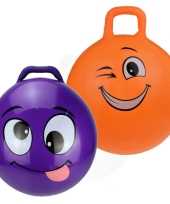 2x stuks skippyballen emoticon voor kinderen paars oranje 45 cm