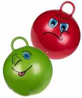 2x stuks skippyballen emoticon voor kinderen rood groen 45 cm