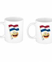 4x stuks emoticon vlag nederland mok beker wit 300 ml