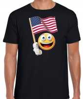 Amerika supporter fan emoticon t-shirt zwart voor heren