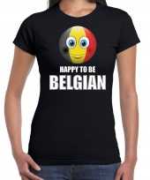 Belgie emoticon happy to be belgian landen t-shirt zwart dames