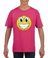 Emoticon t-shirt super vrolijk roze kinderen
