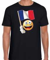 Frankrijk supporter fan emoticon t-shirt zwart voor heren