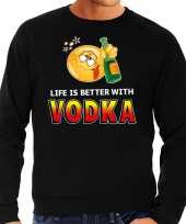 Funny emoticon sweater life is better with vodka zwart heren