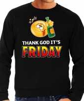 Funny emoticon sweater thank god its friday zwart heren