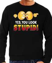 Funny emoticon sweater yes you look stupid zwart heren