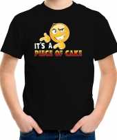 Funny emoticon t-shirt its a piece of cake zwart kids