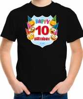 Happy birthday 10e verjaardag t-shirt shirt 10 jaar met emoticons zwart voor kinderen