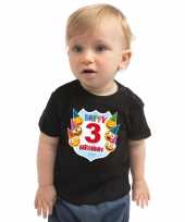 Happy birthday 3e verjaardag t-shirt shirt 3 jaar met emoticons zwart voor peuters kinderen