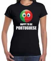 Portugal emoticon happy to be portuguese landen t-shirt zwart dames