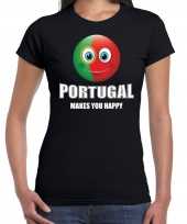 Portugal makes you happy landen t-shirt zwart voor dames met emoticon