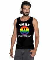 Smile if you are gay emoticon tanktop singlet-shirt zwart heren