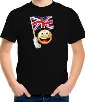 Verenigd koninkrijk supporter fan emoticon t shirt zwart voor kinderen