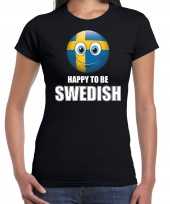 Zweden emoticon happy to be swedish landen t-shirt zwart dames
