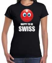 Zwitserland emoticon happy to be swiss landen t shirt zwart dames