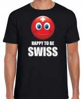 Zwitserland emoticon happy to be swiss landen t shirt zwart heren
