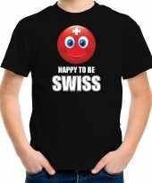 Zwitserland emoticon happy to be swiss landen t shirt zwart kinderen